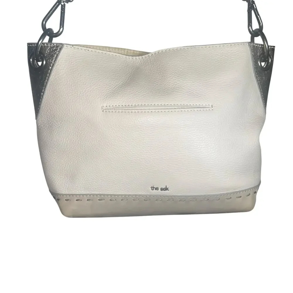 The Sak Leather Shoulder Bag Cream Brown Handle Boho Minimalist slouchy - Picture 2 of 13